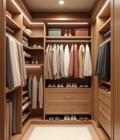 Color-coordinated organized closet