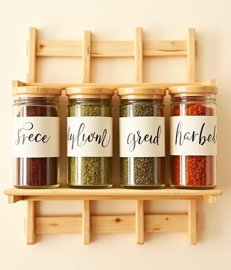 Spice jars with white script calligraphy