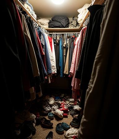 Disorganized walk-in closet