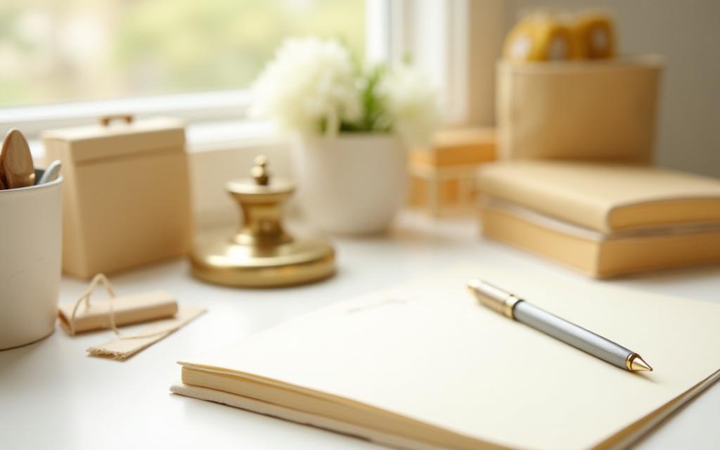 Calligraphy inkwell and organized desk